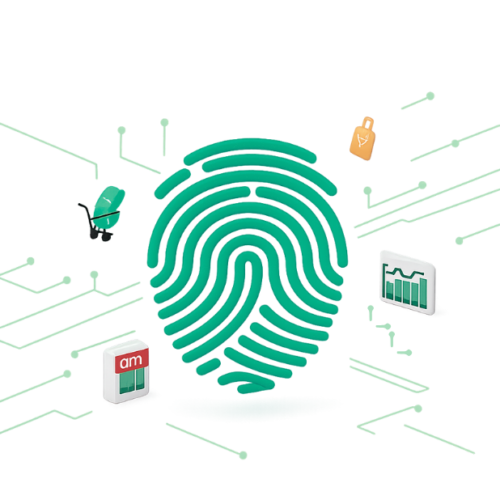 Empreinte digitale verte stylisée, symbolisant l’identité numérique et les données métier