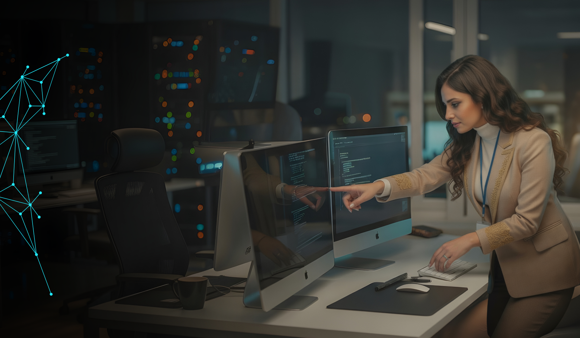 Développeuse travaillant sur une application web dans un bureau moderne